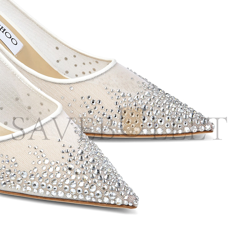 JIMMY CHOO LOVE 85 WHITE MESH POINTED-TOE PUMPS WITH DÉGRADÉ CRYSTALS LOVE85NYT